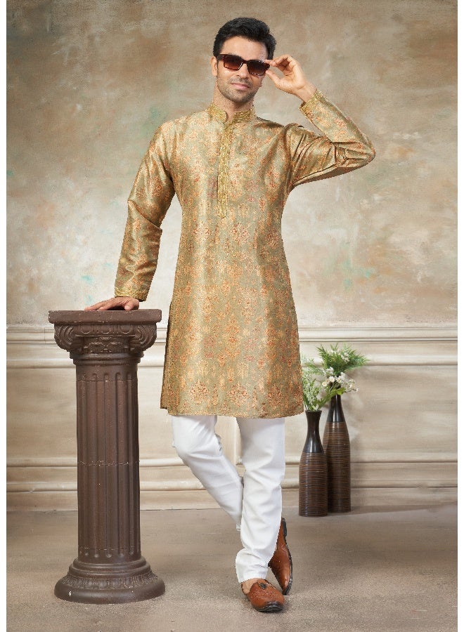 OUTLUK Yellow Silk Kurta for Men - Image 3